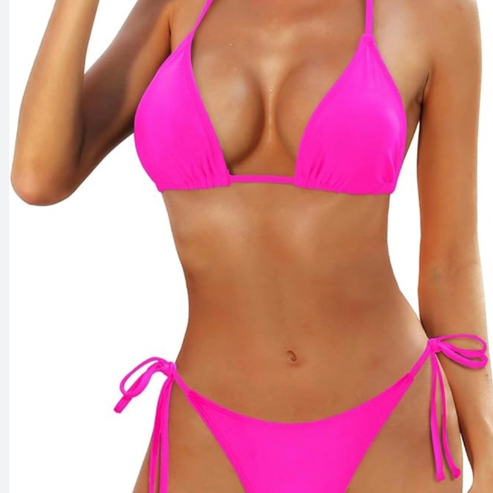 Holi pick, 2 piece hot pink halter style bikini, size S